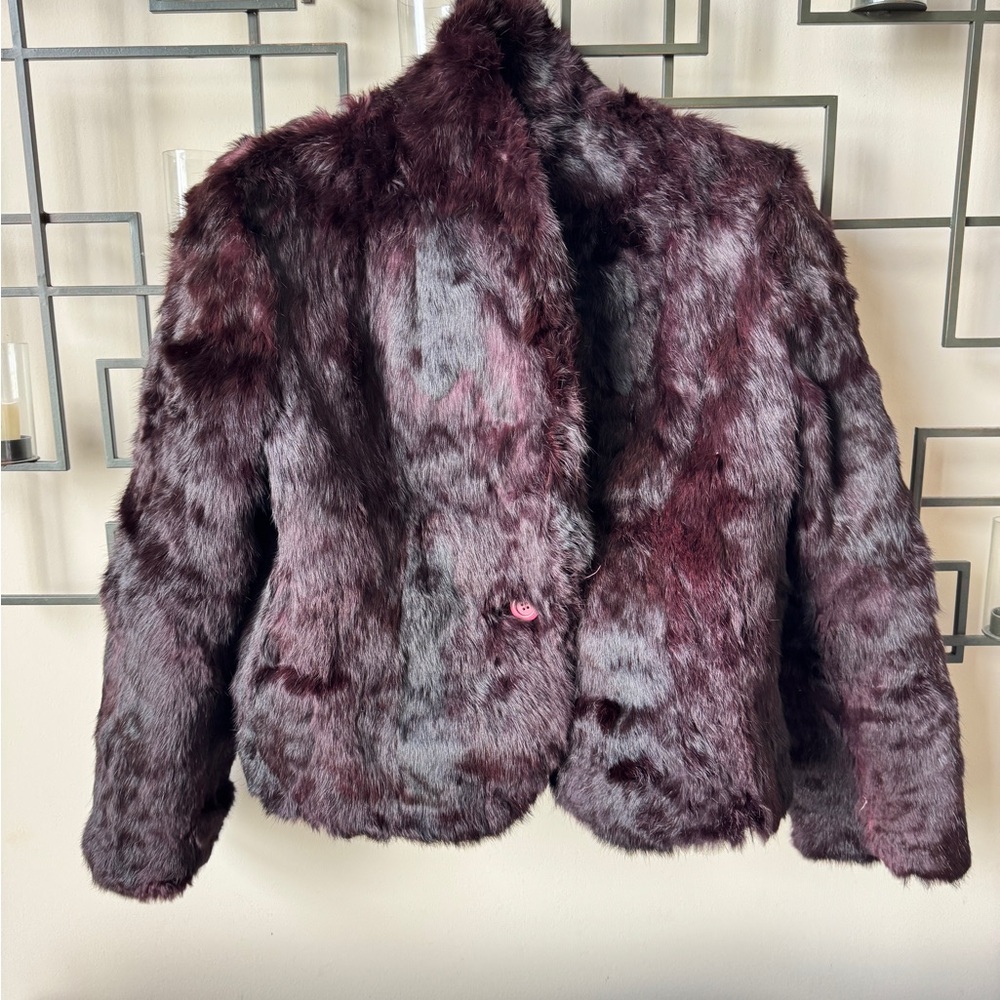 Vintage Rabbit Fur Coat Dyed in Rich Merlot Plum. Size L